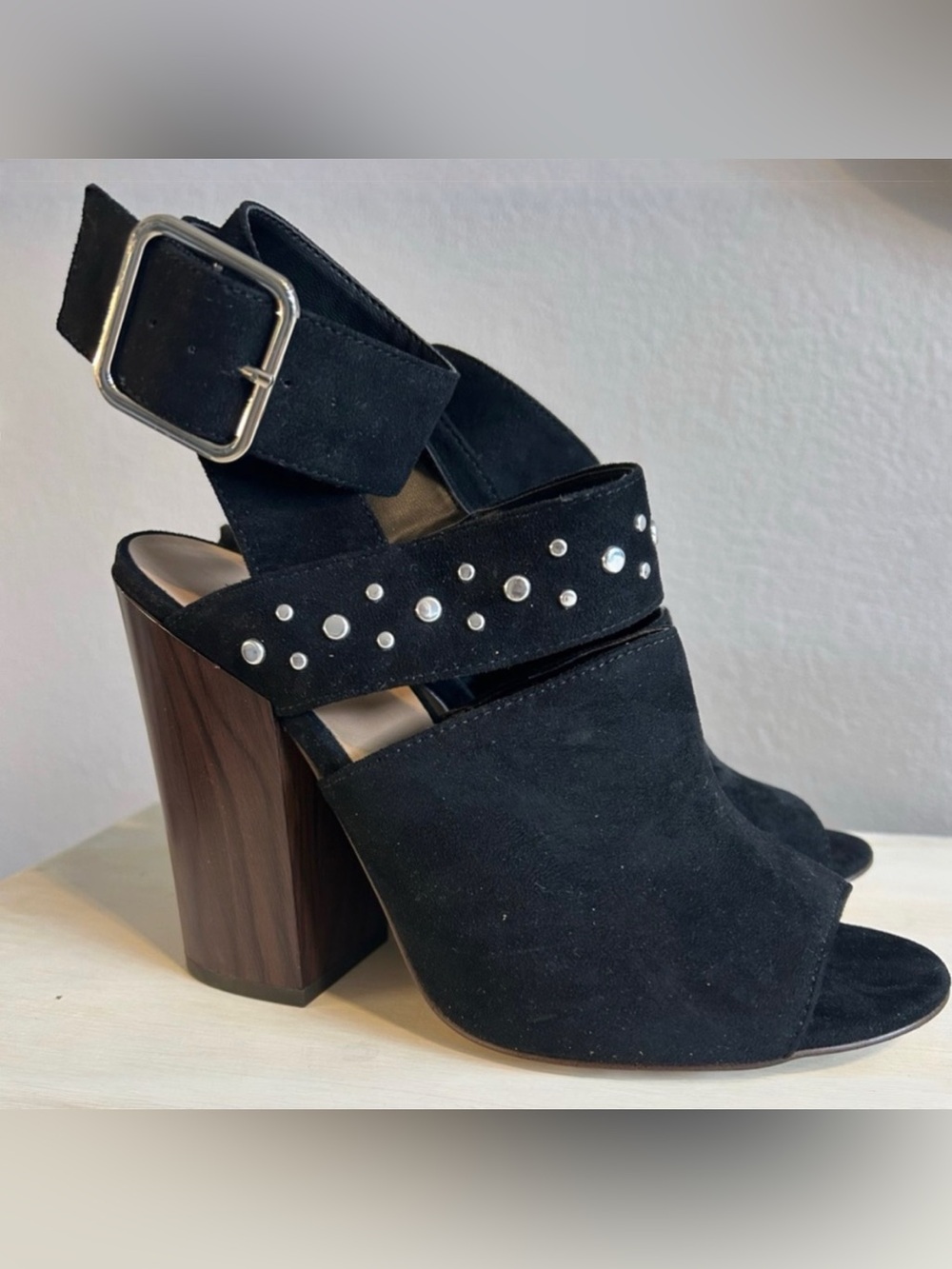 NWOT Call it Spring open toe shoes, black with silver studs. Womens size 7.5.